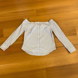 White & navy blue pinstripes blouse